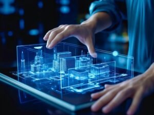 Blog 8 Engineer,With,Hologram,Construction,Map.,Building,Skyline.,3d,Illustration.